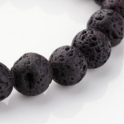 Natural Lava Rock Round Beaded Stretch Bracelets BJEW-JB02411-1