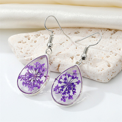 Bohemian Resin Dried Flower Earrings Colorful Creative Eternal Floral Drop for Women LS-ST6910548-1