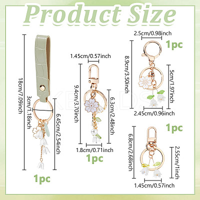 4Pcs 4 Styles Alloy Flower Keychains with Resin Lily of the Valley Pendant AJEW-NB0007-02-1