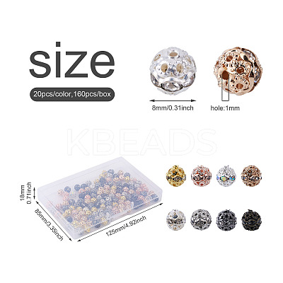160Pcs 8 Colors Alloy Rhinestone Beads FIND-CW0001-11-1