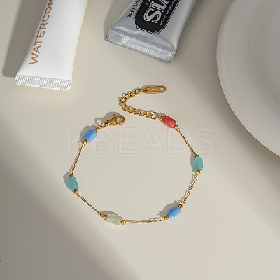Stainless Steel Glass Rectangle Link Chain Bracelets & Necklaces Sets for Women HD8734-1-1