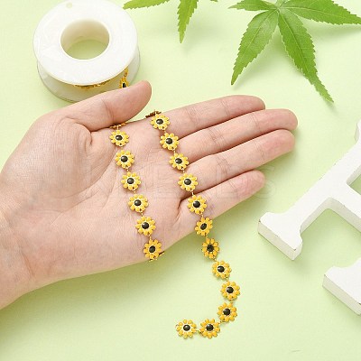 304 Stainless Steel Daisy Flower Link Chains with Enamel AJEW-CJ0001-22A-1