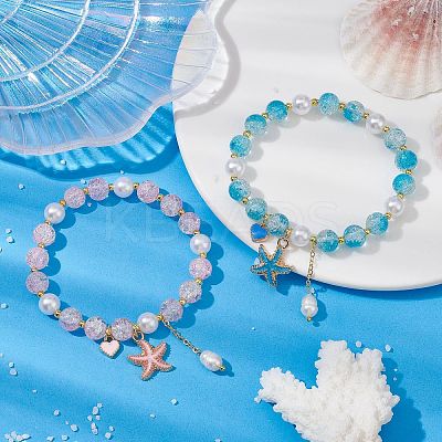 2Pcs 2 Color Glass Round Beaded Stretch Bracelets Set BJEW-JB09752-1