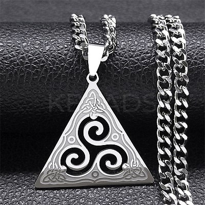 201 Stainless Steel Viking Triskelion Pendant Necklaces for Women Men NJEW-F344-01P-1