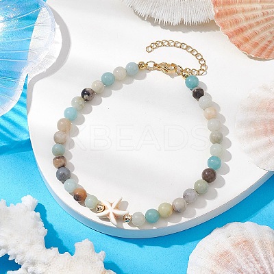 Natural Flower Amazonite &  Synthetic Turquoise Charm Anklets for Women AJEW-AN00616-04-1