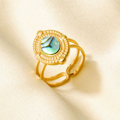 304 Stainless Steel with Natural Shell Cuff Open Rings for Women AL0644-4-1
