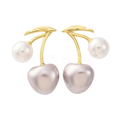 Cherry Brass Stud Earrings EJEW-V017-01D-G-1