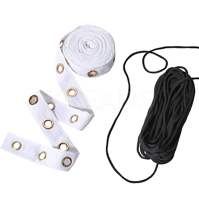 4 Yards Cotton Ribbons with Golden Tone Eyelet Rings SRIB-GF0002-90-1