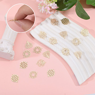 96Pcs 4 Styles Rack Plating Brass Filigree Connector Charms KK-CA0002-89-1