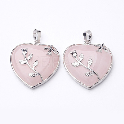 Heart Natural Rose Quartz Pendants GP356-1-1