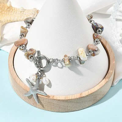 Summer Beach 304 Stainless Steel Starfish Charm OT Bracelets BJEW-JB14373-02-1