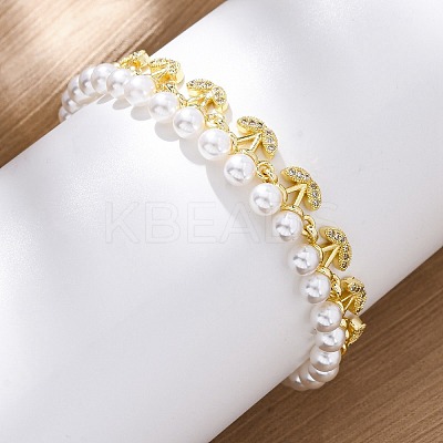Cherry Brass Micro Pave Clear Cubic Zirconia Link Bracelets for Women BJEW-G740-02G-1