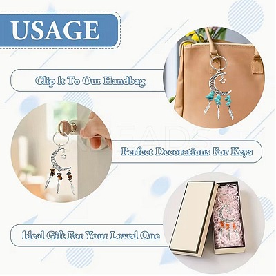 7Pcs 7 Colors Alloy Moon with Star Pendant Keychains KEYC-FS00045-1