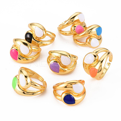 Brass Enamel Cuff Rings RJEW-S045-079-NR-1