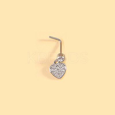 316L Surgical Stainless Steel Micro Pave Clear Cubic Zirconia L-Shaped Nose Rings WGEAB3E-02-1