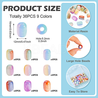 36Pcs 9 Colors Triple Color Resin European Beads RESI-TA0004-41-1