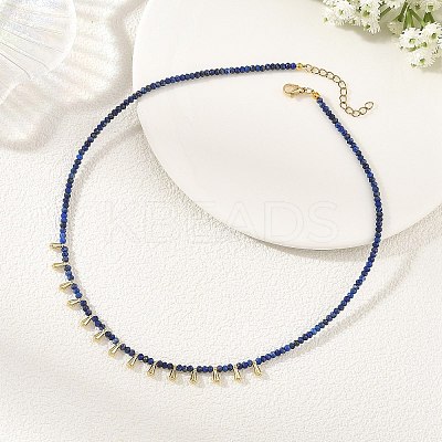 Natural Lapis Lazuli Faceted Rondelle Baded Necklaces with 201 Stainless Steel Teardrop Charms NJEW-JN06428-02-1