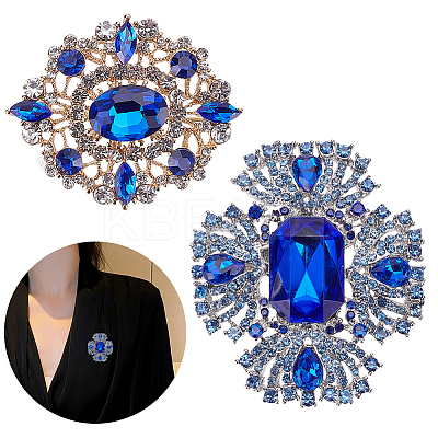 2Pcs 2 Styles Oval & Flower Alloy Rhinestone Lapel Pins for Backpack Clothes JEWB-AR0001-22-1