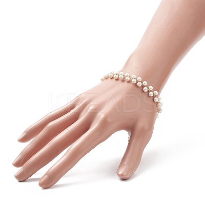 Shell Pearl Round Beaded Charm Bracelet BJEW-TA00219-1