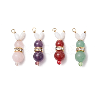 4Pcs 4 Styles Natural Carnelian & Rose Quartz & Green Aventurine & Amethyst Bunny Pendants PALLOY-TA00226-1