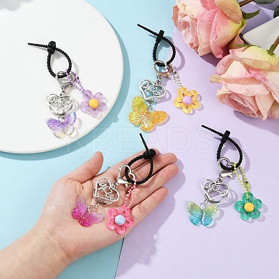 Acrylic Butterfly & Resin Flower Pendant Keychains KEYC-YW00179-01-1