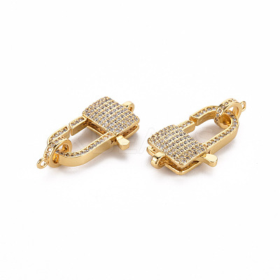 Brass Micro Pave Clear Cubic Zirconia Lobster Claw Clasps ZIRC-S067-069G-NR-1