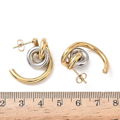 Two Tone C-Shaped with Ring 304 Stainless Steel Stud Earrings LS-EJEW-B156-12GP-1