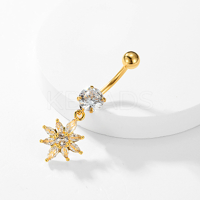 Flower 201 Stainless Steel Clear Cubic Zirconia Belly Button Rings for Women WS6674-1