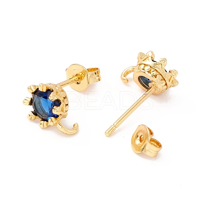 Rack Plating Brass Cubic Zirconia Stud Earrings Findings MAK-I684-11G-05-RS-1