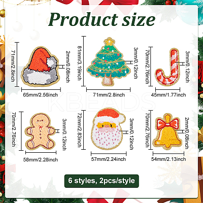 12Pcs 6 Style Christmas Theme Towel Embroidery Cloth Self Adhesive Patches PATC-FG0001-46-1