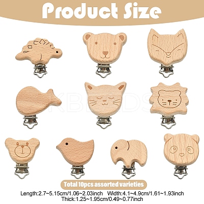 10Pcs 10 Styles Beech Wood Baby Pacifier Holder Clips WOOD-YW0001-94-1