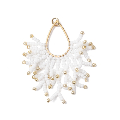 Glass Seed Beaded Imitation Coral Pendants PALLOY-MZ00938-1