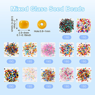 180g 12 Colors Glass Seed Beads SEED-TA0001-35-1