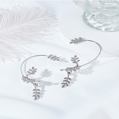 2Pcs 2 Styles Leaf Alloy Rhinestone Cuff Earrings EJEW-LP0007-021P-1