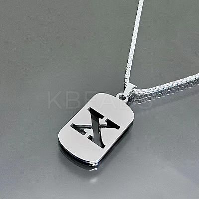 Rectangle with Laser Cut Letter 201 Stainless Steel Initial Pendant Necklaces WGA5E8C-24-1