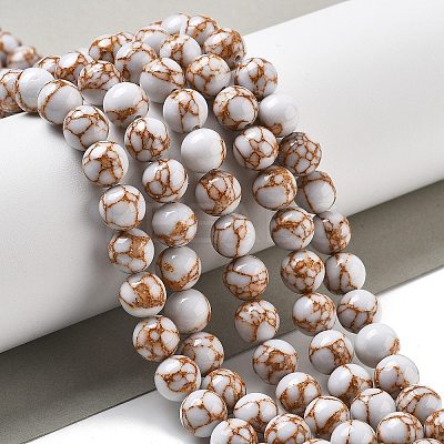 Synthetic Gold Line Turquoise Beads Strands G-A255-A03-01C-1