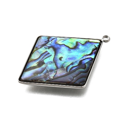 304 Stainless Steel Pave Natural Paua Shell Pendants X-STAS-Z125-01D-P-1