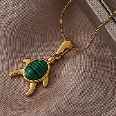 Ocean 310 Stainless Steel Green Enamel Turtle Pendant Necklaces for Women QG8556-1