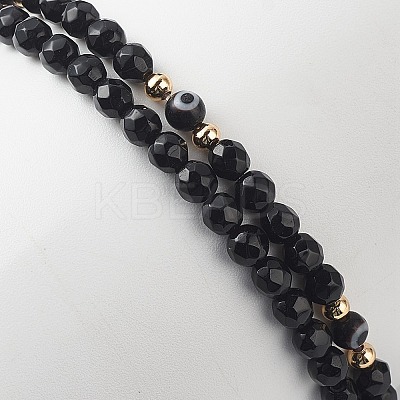 2Pcs 2 Style Natural Gemstone & Lampwork Evil Eye Beaded Stretch Bracelets Set BJEW-JB09030-1