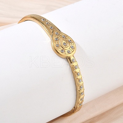 304 Stainless Steel Crystal Rhinestone Hinged Cuff Bangles SA-CBAB92B-20G-1