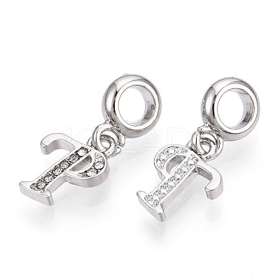 Platinum Rack Plating Alloy Rhinestone European Dangle Charms PALLOY-T048-36P-P-1