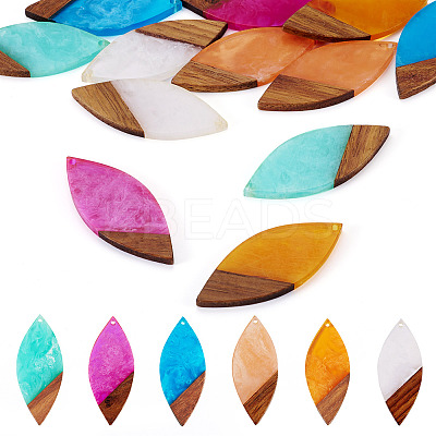 12Pcs 6 Colors  Transparent Resin & Walnut Wood Big Pendants RESI-TA0003-42-1