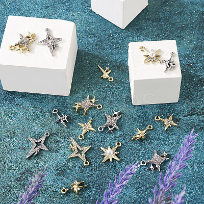 18Pcs 9 Style Brass Micro Pave Clear Cubic Zirconia Pendants KK-TA0001-10-1