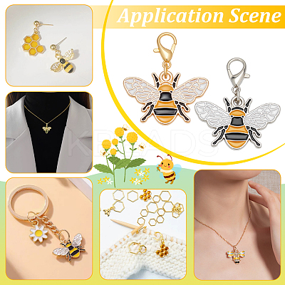 32Pcs 2 Colors Bees Alloy Enamel Pendant Decorations HJEW-PH02214-1