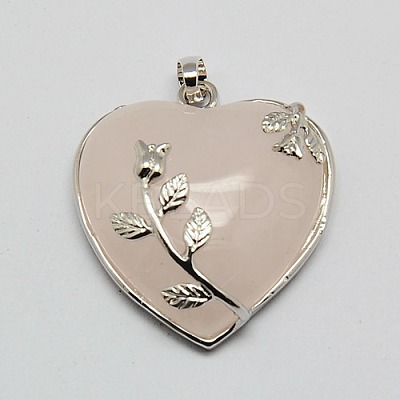 Heart Natural Rose Quartz Pendants X-GP356-1-1