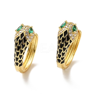 Cubic Zirconia Snake Hoop Earrings with Enamel EJEW-C027-02G-1