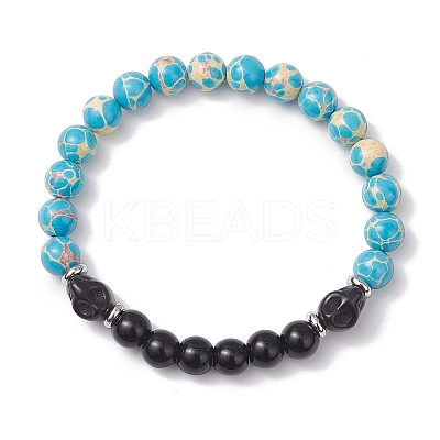 Synthetic Imperial Jasper & Turquoise & Painted Glass Beaded Stretch Bracelet for Women Men BJEW-JB12500-01-1