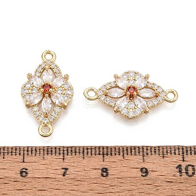 Brass Pave Clear and Orange Red Cubic Zirconia Connector Charms KK-N284-03G-1