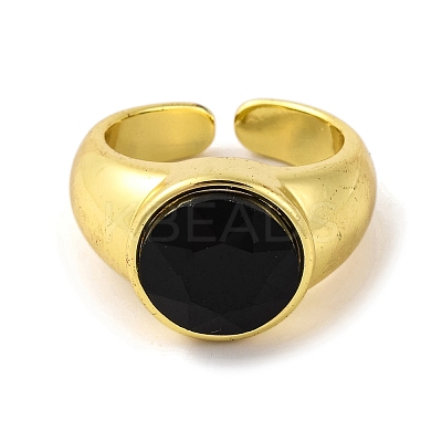 Brass Glass Round Wide Open Cuff Ring for Women RJEW-U003-19-1