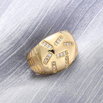 Brass Micro Pave Clear Cubic Zirconia Wide Cuff Rings for Women RJEW-U047-32G-1
